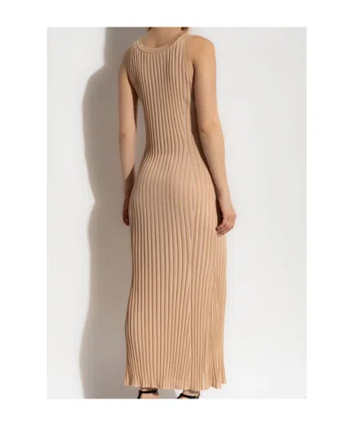 Versace Ribbed Sleeveless Midi Dress In Brown