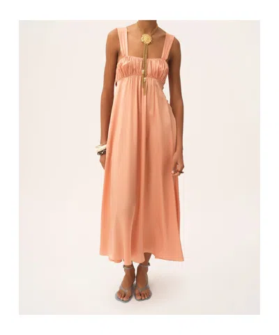 Chloé Sleeveless Ruched Long Dress In Silk Satin