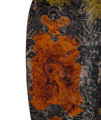 Jean Paul Gaultier Mesh Skirt With Graphic Print Overlay In Multi
