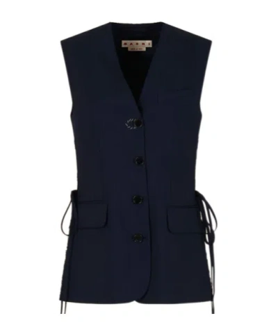 Marni Wool Vest With Slits On The Sides In Blue