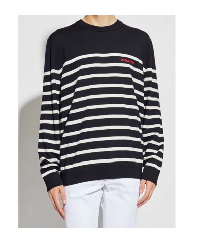 Dsquared2 Logo-detail Striped Sweater In Gray