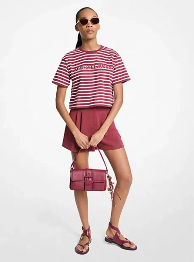 Michael Kors Striped Logo Cotton Cropped T-shirt In Pink