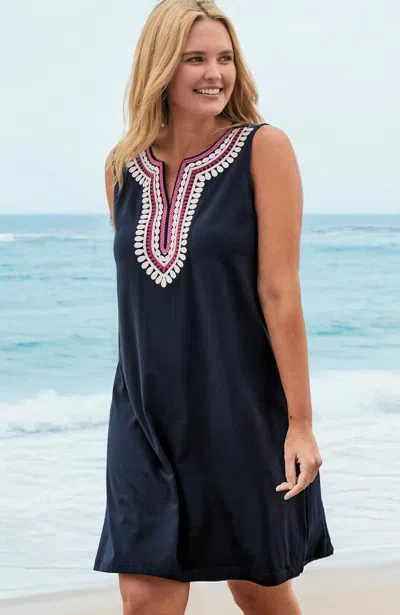 Jjill J.jill Embroidered Split-neck Dress In Multi