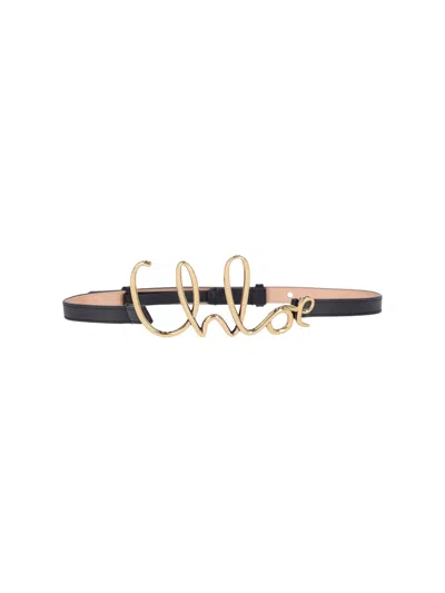 Chloé Small Iconic Logo Leather And Brass Belt
