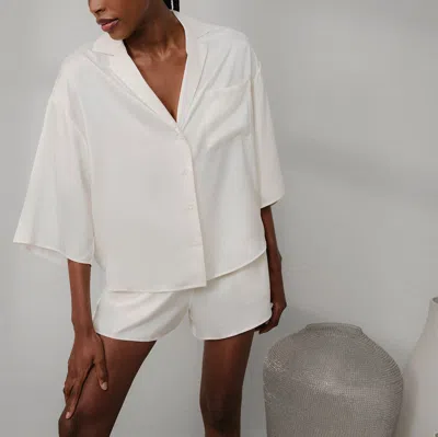 Lunya Washable Silk Relaxed Button Up Short Pj Set Tranquil White