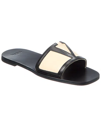 Valentino Butter White And Black Synthetic Slides With Wide Strap In Multi