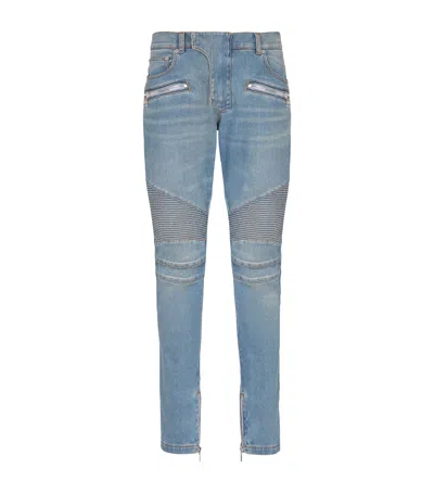 Balmain Slim-fit Biker Ribbed Jeans In Blue