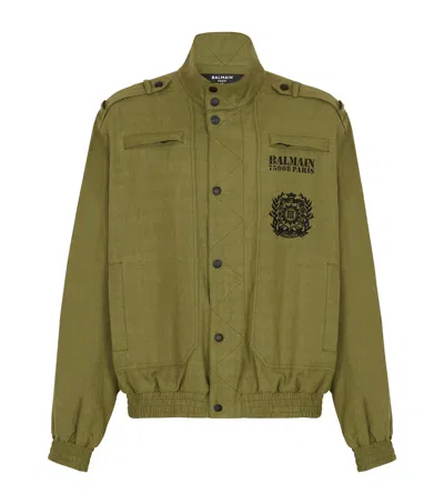 Balmain Khaki Cotton Aviator-style Bomber Jacket In Purple
