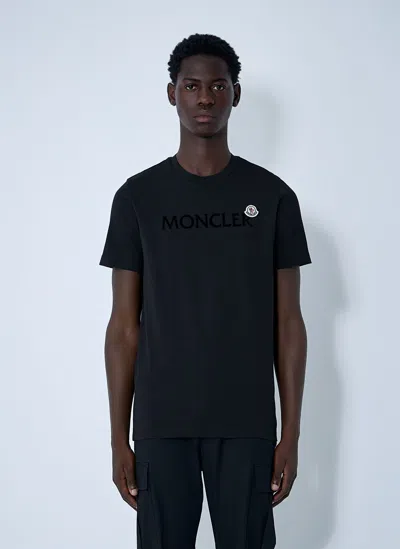 Moncler Flocked Logo Cotton T-shirt In Black