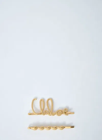 Chloé Chloe Women Gold Metal Chloe Iconic Hair Clips In Metallic
