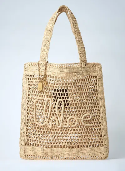 Chloé Summer Banana Logo-detail Raffia Tote Bag