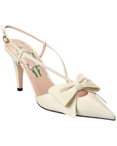 Valentino Garavani Valentino Bowow 85 Leather Slingback Pump In White