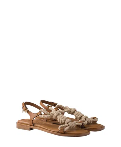 Prada Fabric And Leather Sandals With Braided Straps In Brown