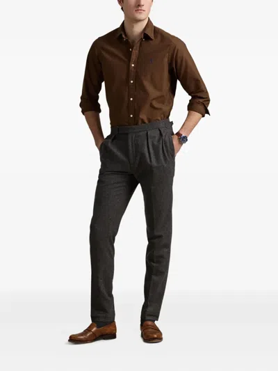 Polo Ralph Lauren Long Sleeve Sport Shirt In Brown