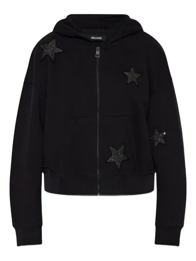 Zadig & Voltaire Star-embellished Zip-up Hoodie In Black