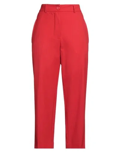 Solotre Woman Pants Red Size 8 Polyester, Wool, Elastane