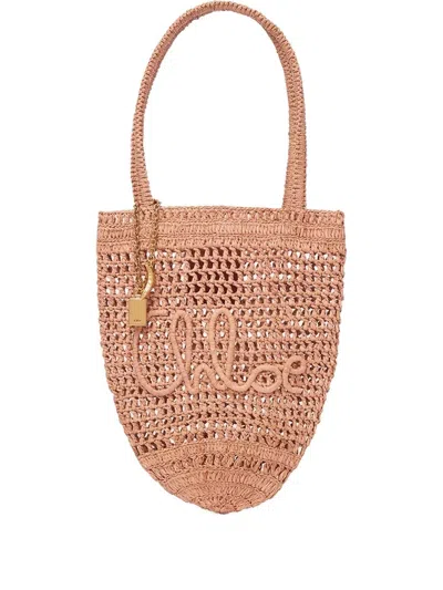 Chloé Small Summer Banana Tote Bag In Raffia In Pink