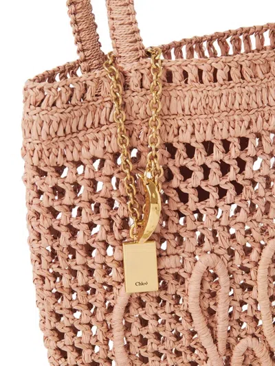 Chloé Small Summer Banana Tote Bag In Raffia In Pink