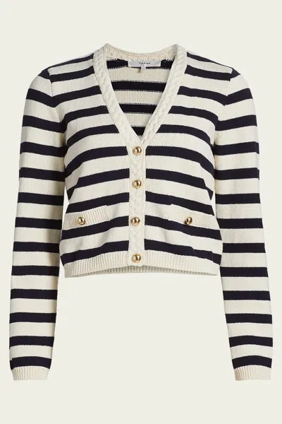 Frame Womens Harbor Stripe-print Knitted Cotton-blend Cardigan Navy Multi In Black