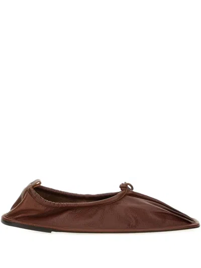 Hereu Elasticated Detail Square-toe Flat Shoes In Brown