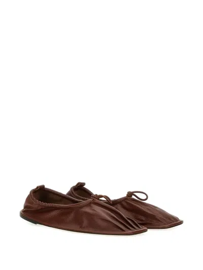 Hereu Elasticated Detail Square-toe Flat Shoes In Brown