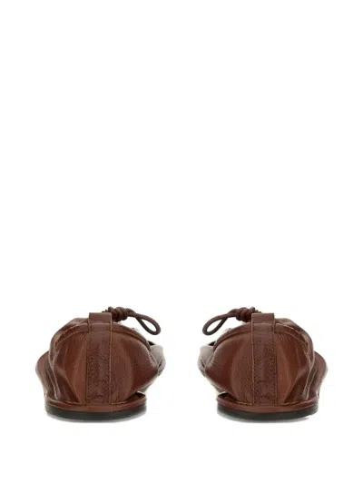 Hereu Elasticated Detail Square-toe Flat Shoes In Brown