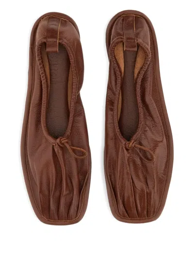 Hereu Elasticated Detail Square-toe Flat Shoes In Brown