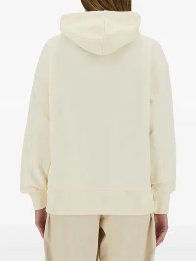 Msgm Brushed Logo Hoodie Ribbed Finish In Beige