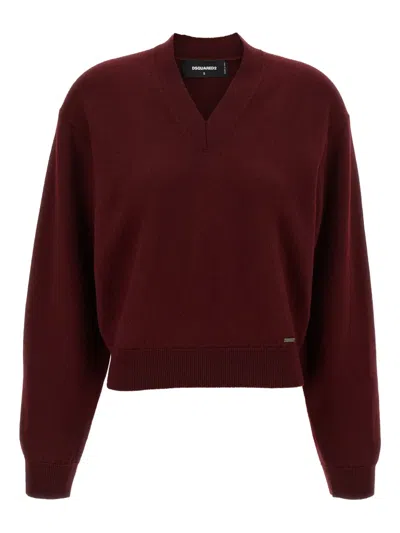 Dsquared2 Short V-neck Sweater Long Sleeves In Transparent