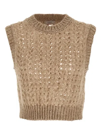 Peserico Lurex Tricot Vest Gilet Beige In Neutral