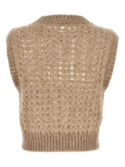 Peserico Lurex Tricot Vest Gilet Beige In Neutral
