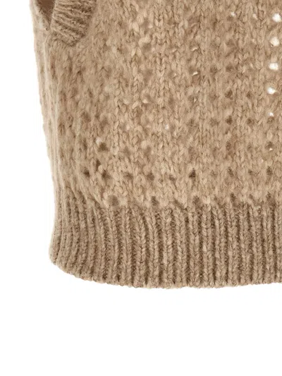 Peserico Lurex Tricot Vest Gilet Beige In Neutral