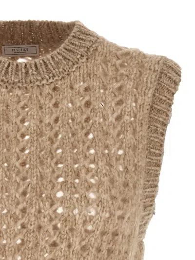 Peserico Lurex Tricot Vest Gilet Beige In Neutral