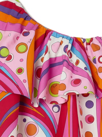 Pucci Junior Fontane-print Ruffled One-shoulder Top In Multi