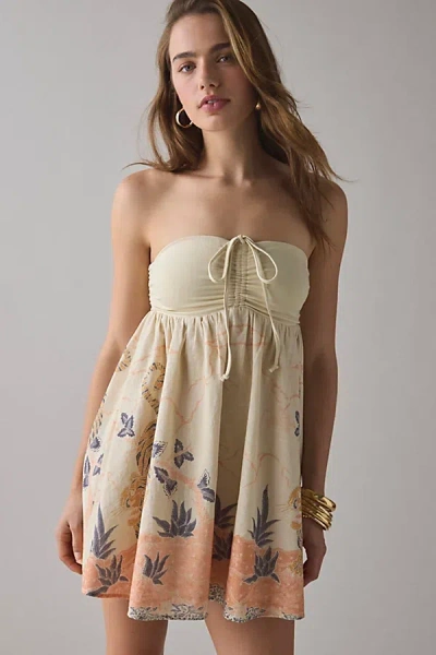 Kimchi Blue Pia Convertible Tie Bandeau Babydoll Mini Dress In Beige Tiger, Women's At Urban Outfitters In Multi