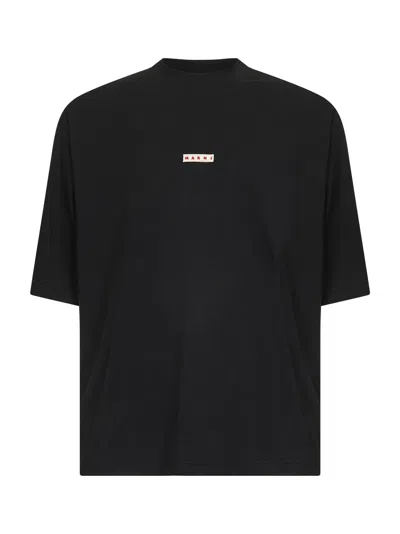 Marni Cotton T Shirt With Logo Print In Black