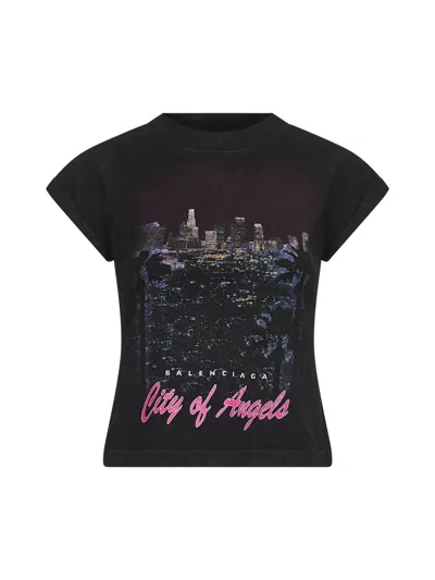 Balenciaga City Of Angels Shrunk T-shirt In Black