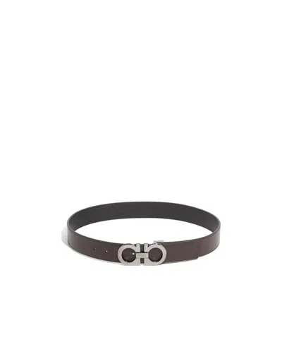 Ferragamo Double-sided Adjustable Gancini Double Buckle Belt In Black