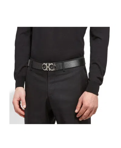 Ferragamo Double-sided Adjustable Gancini Double Buckle Belt In Black