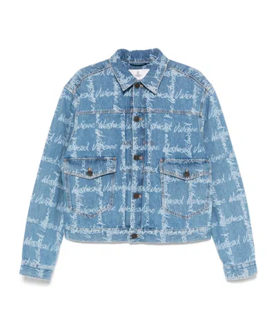 Vivienne Westwood Light Blue Denim Jacket With Logo Print And Tailored Details
