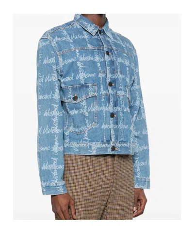 Vivienne Westwood Light Blue Denim Jacket With Logo Print And Tailored Details