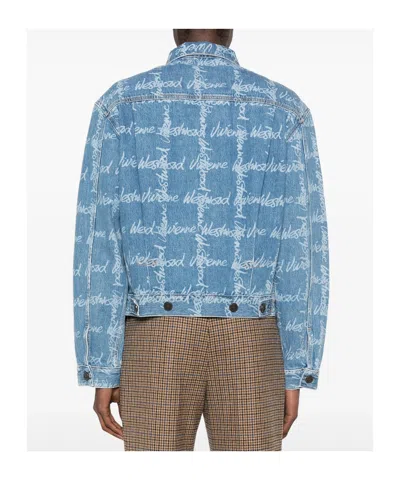 Vivienne Westwood Light Blue Denim Jacket With Logo Print And Tailored Details