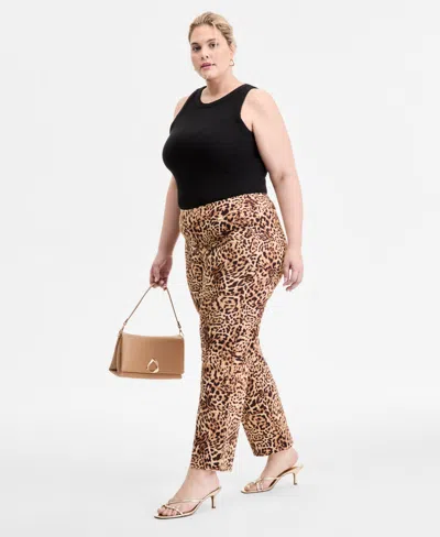 Inc International Concepts Plus Size Printed Mid-rise Straight-leg Pants, Exclusively At Macy's In Brown