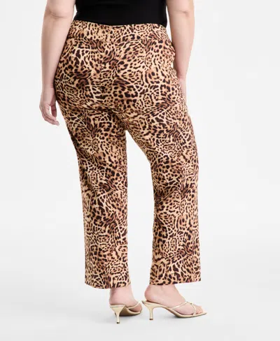 Inc International Concepts Plus Size Printed Mid-rise Straight-leg Pants, Exclusively At Macy's In Brown
