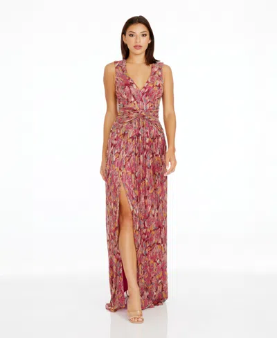 Dress The Population Leanna Women's Metallic Fit & Flare Dress In Brown