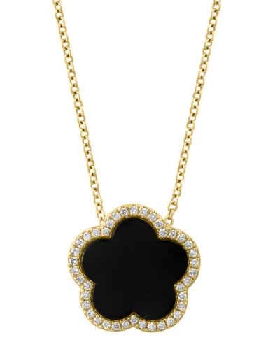 Effy Collection Effy Malachite & Diamond (1/6 Ct. T.w.) Flower Halo 18" Pendant Necklace In 14k Gold (also In Onyx)