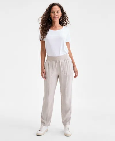 Style & Co Petite Mid Rise Pull-on Ankle Pants, Created For Macy's In Gray