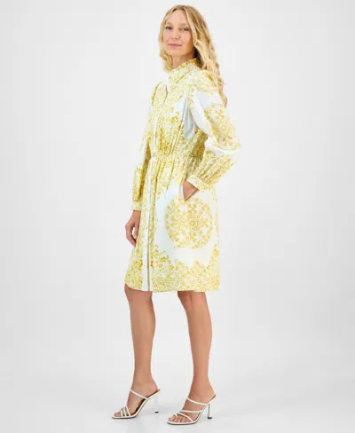 Julia Jordan Placed Paisley Floral Long Sleeve Cotton Shirtdress