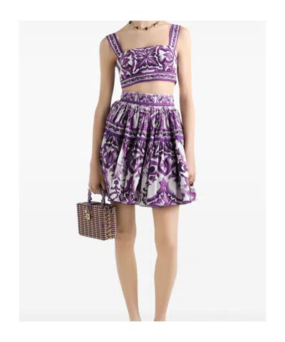 Dolce & Gabbana Short Cotton Skirt With Majolica Print Dolce E Gabbana