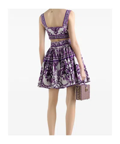 Dolce & Gabbana Short Cotton Skirt With Majolica Print Dolce E Gabbana